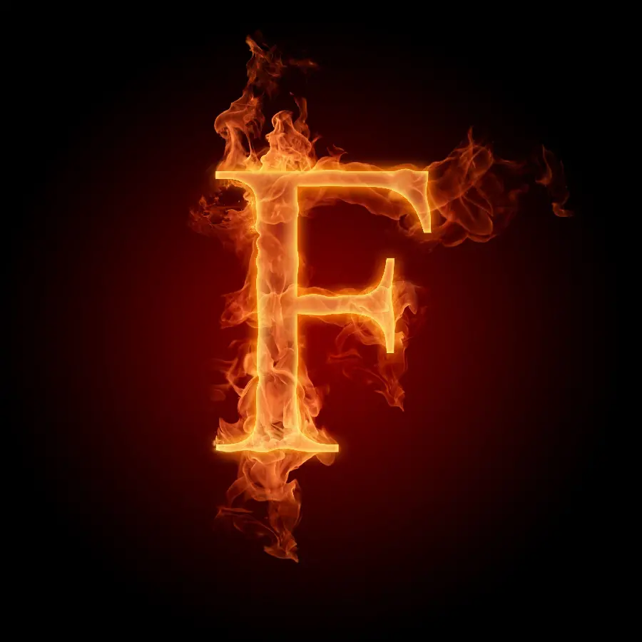 A fiery and fiery image of F in HD quality suitable for phones