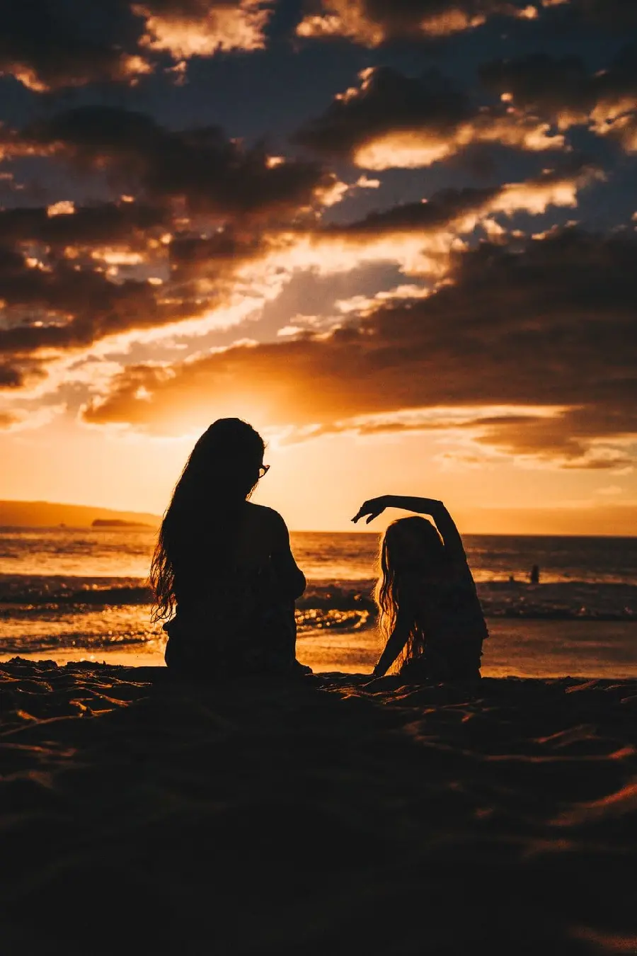 Interesting Scene of Mother and Child Shadow in Sunset