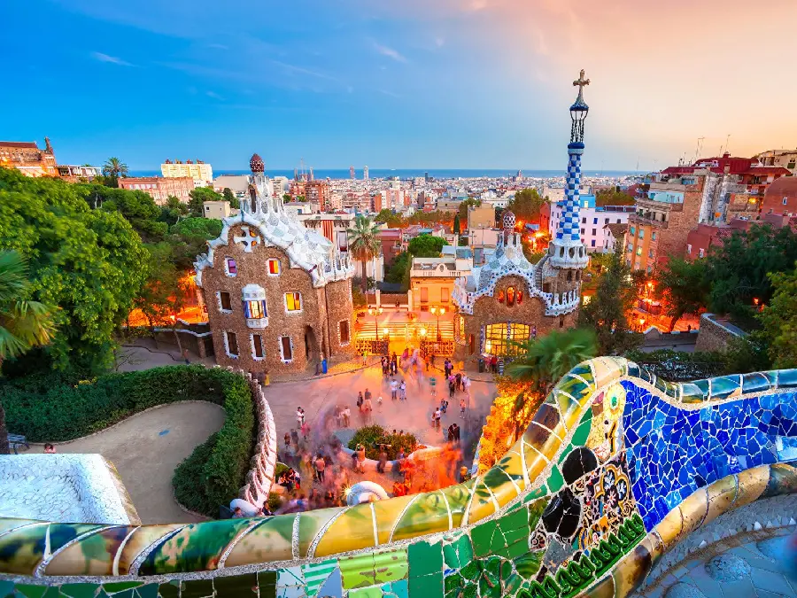 Magical Park Guell Photo in Front of Miniature Houses of Barcelona in HD Quality for Smartphone