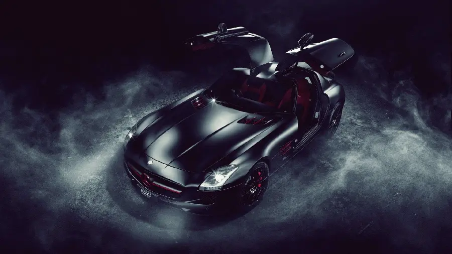 Download stylish stock photo of sporty black Mercedes-Benz from a slightly distant view
