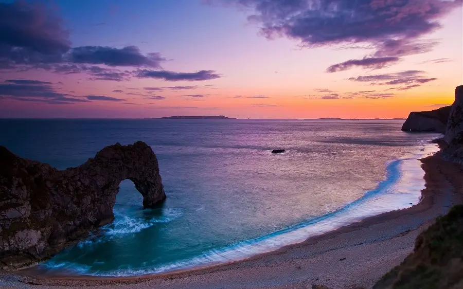 A dreamy picture of the seashore view with a magnificent purple theme for Instagram post 