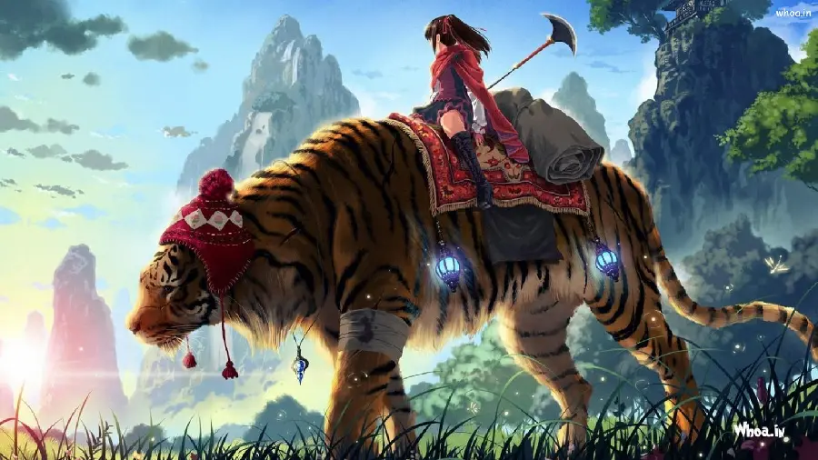 Magical Girl and Big Tiger Anime Background for Windows 11