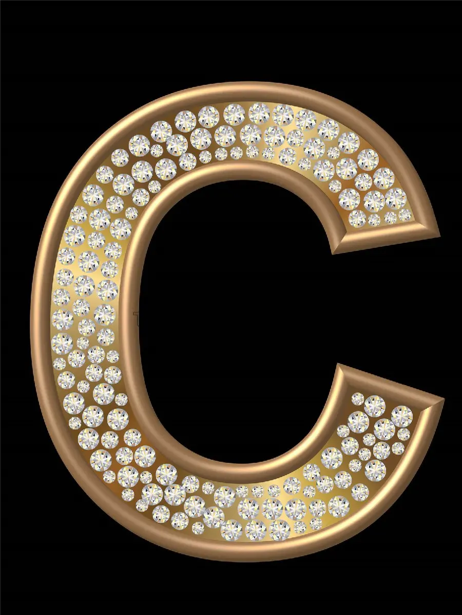 The most downloaded graphic image of the English letter c with a gold-plated theme