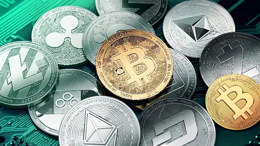 The most luxurious laptop background image with a design of various valuable coins