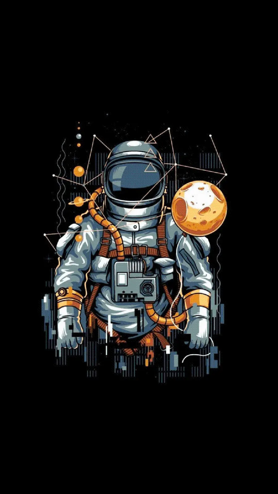 Unique digital photo of an astronaut on a black background for Android phone wallpaper