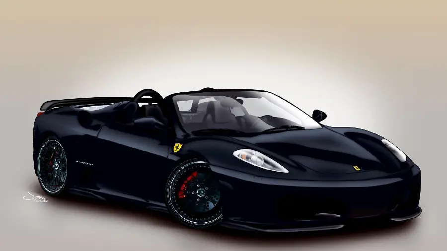 The latest image of a black Ferrari car in 8K quality