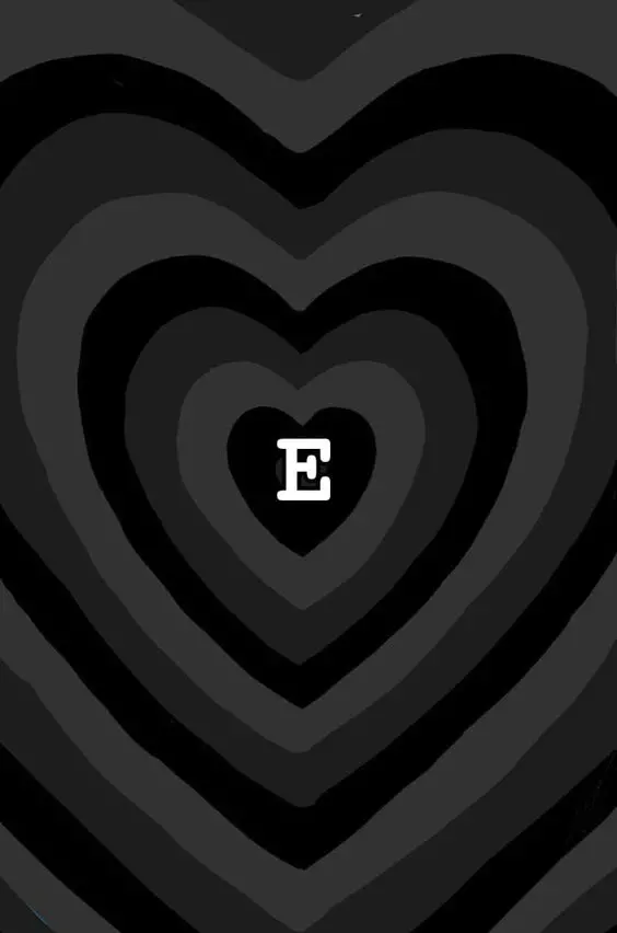 Dreamy wallpaper of the English letter E with a dark heart theme