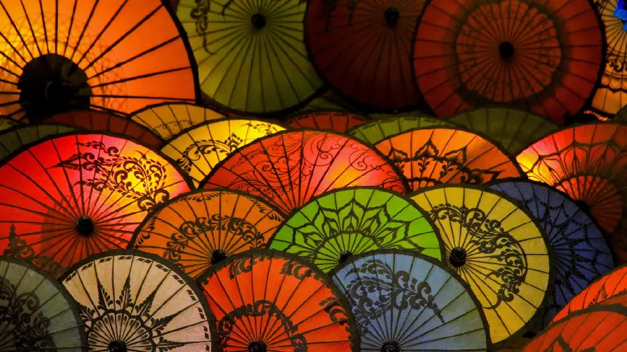 Abstract profile photo of colorful Chinese umbrellas special smartphone wallpaper