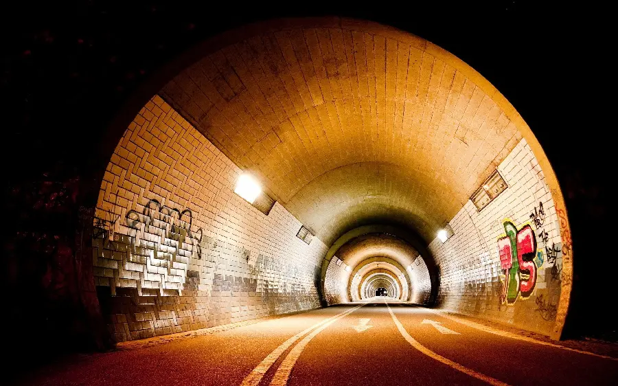 Fantasy and painted photo of a bright space inside a city road tunnel with pure quality