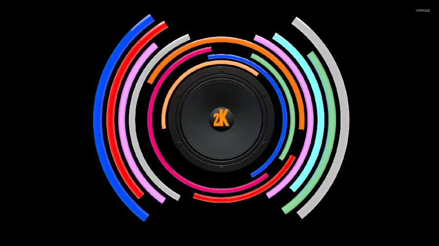 The most beautiful photo of a speaker from the front with colorful and fantasy waves 