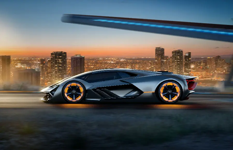 A masterpiece image of a Lamborghini car moving at high speed