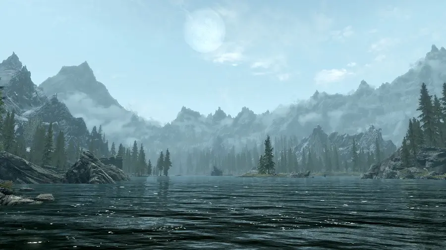 Download a photo of the dreamy game landscape with the role of a gloomy sea and garlands in HD quality