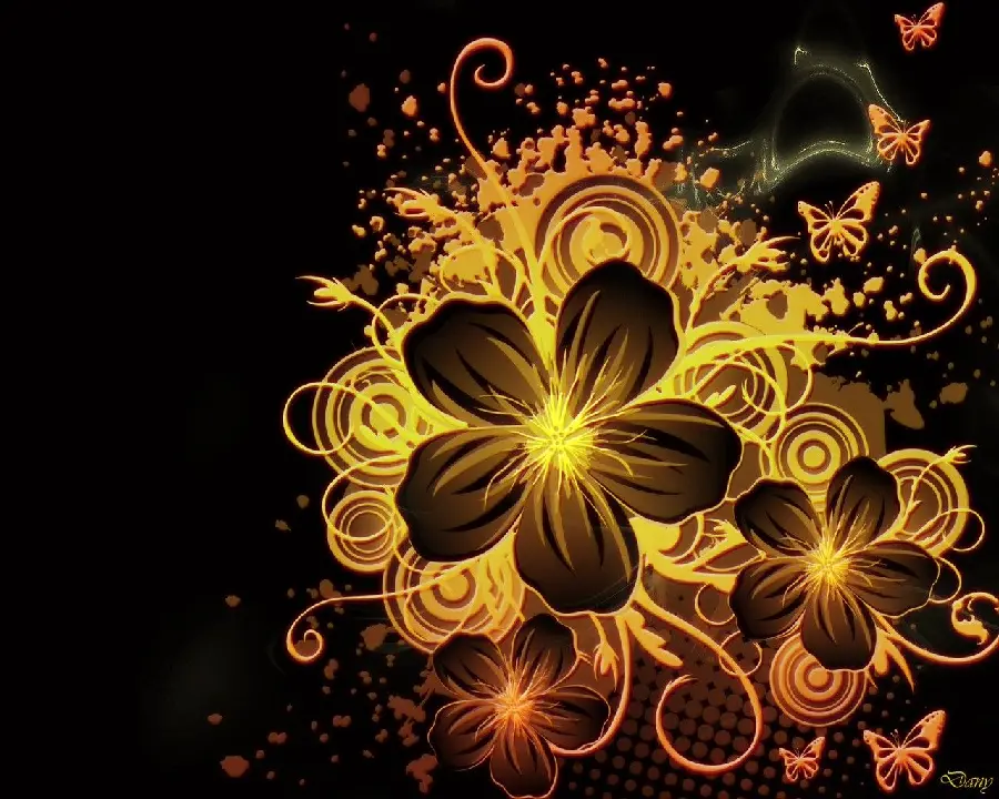Download a fantasy and common poster with a golden flower and butterflies design