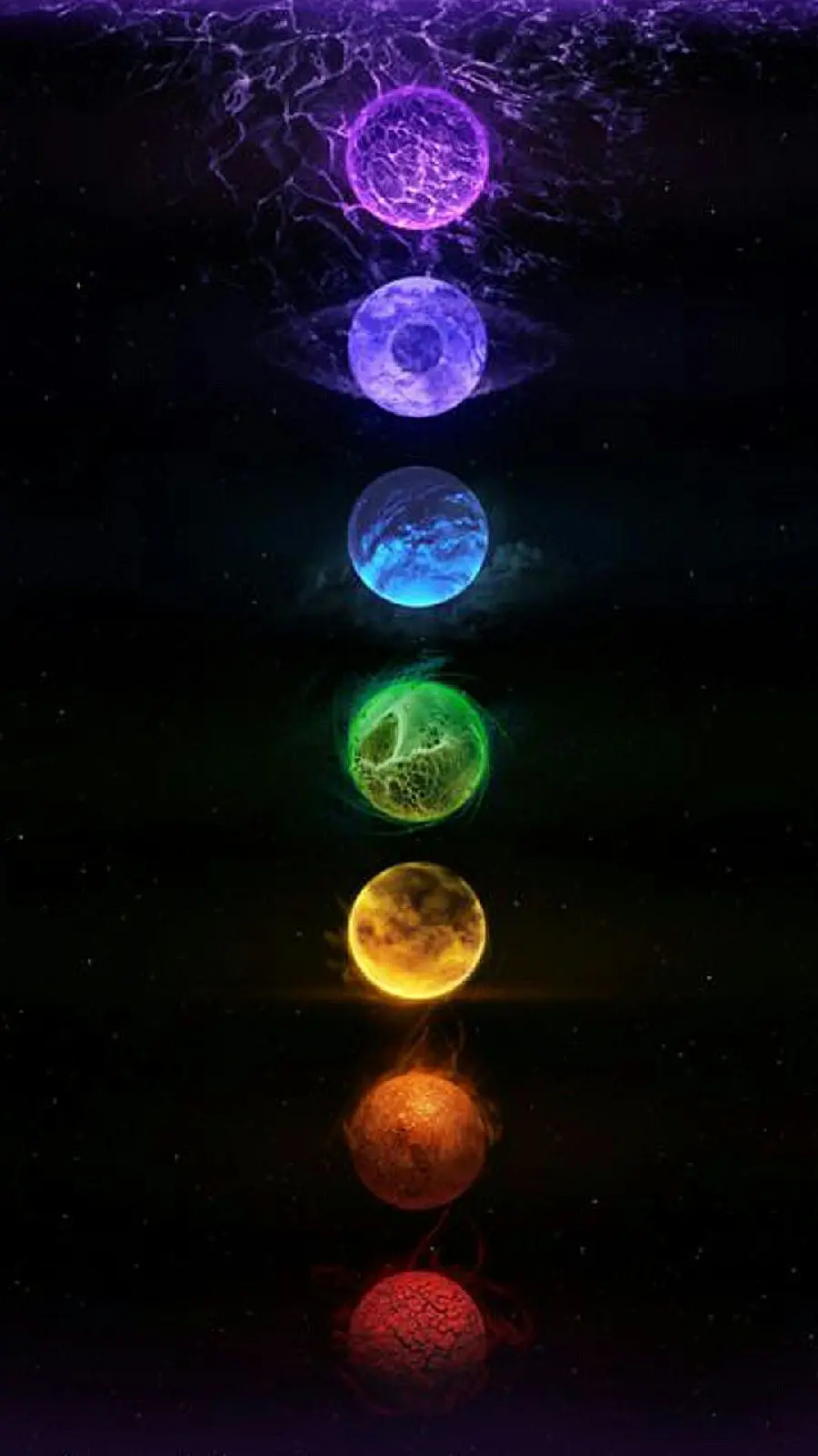 Stock photo of the seven chakras with the design of the planets 
