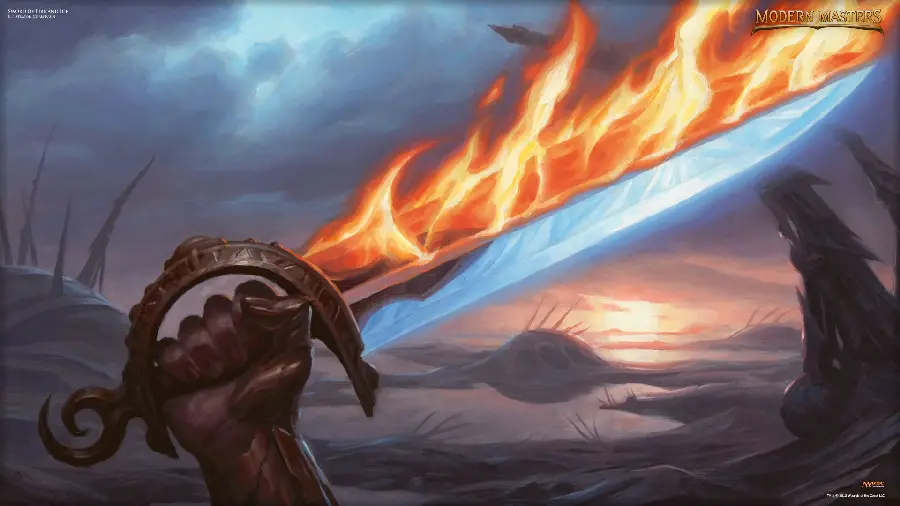 A very interesting drawing with a design 4K of fire on the sword 