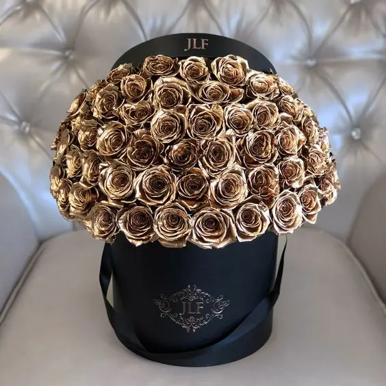 Luxurious background image of a gold flower box for gift giving with high quality H D