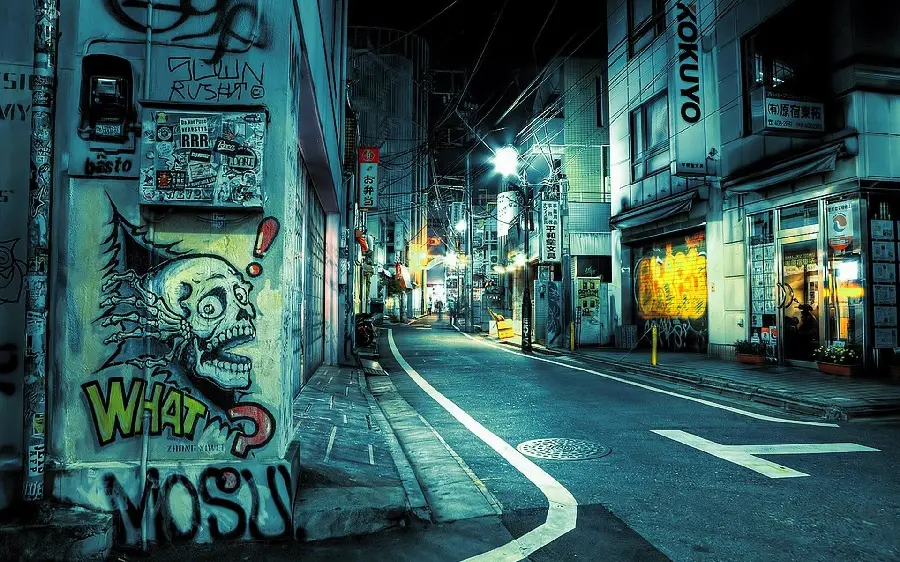 A special artistic and cute illuminated smartphone background photo of a city road and houses around it