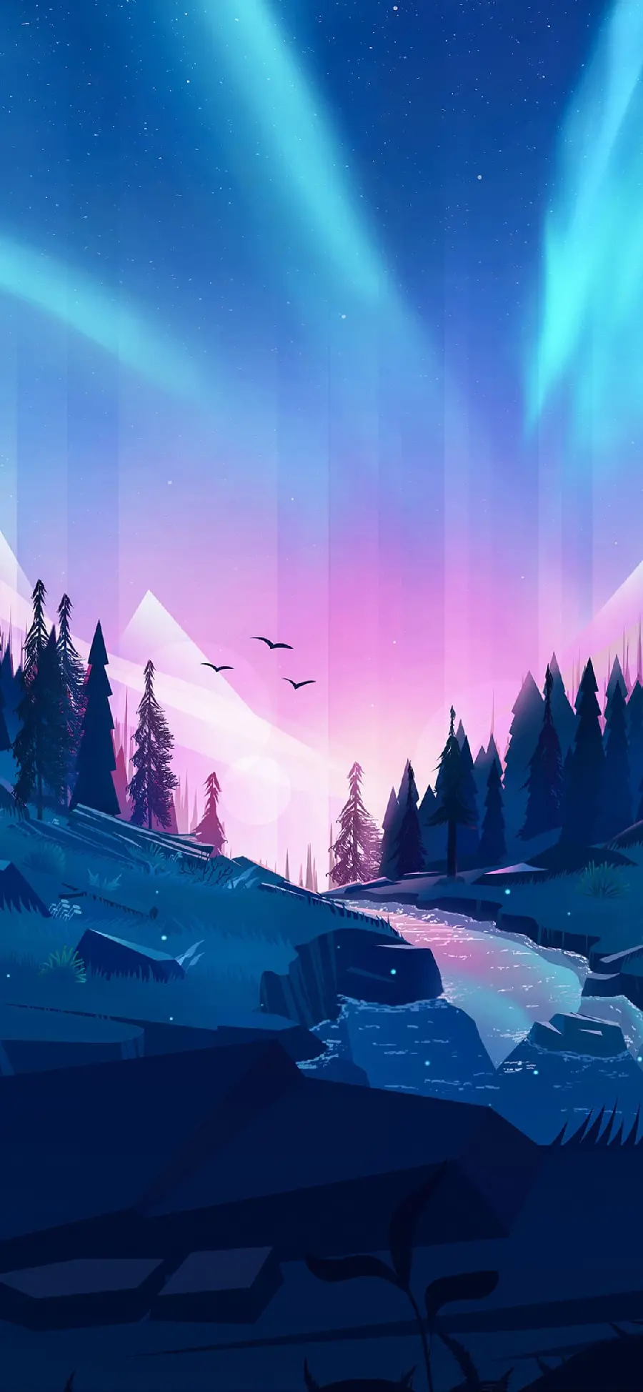 A dreamy fantasy background of nature nights with a colorful sky, special for a medium-sized Android phone