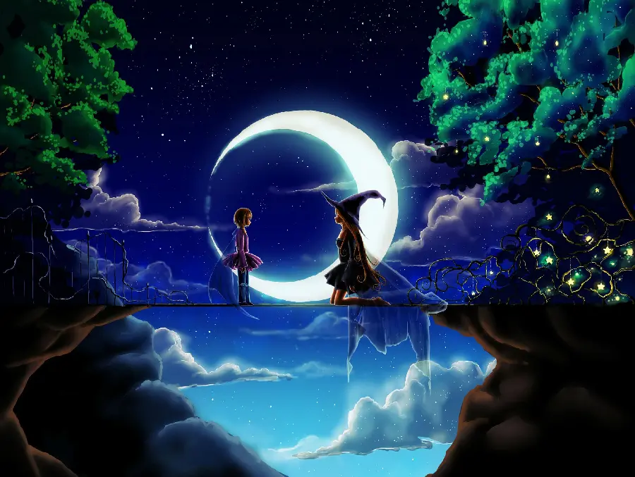 HD cartoon photo with a fantasy design of a girl and a witch for a post