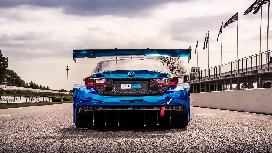 Bad fantasy photo of Lexus RC F next to raised flags