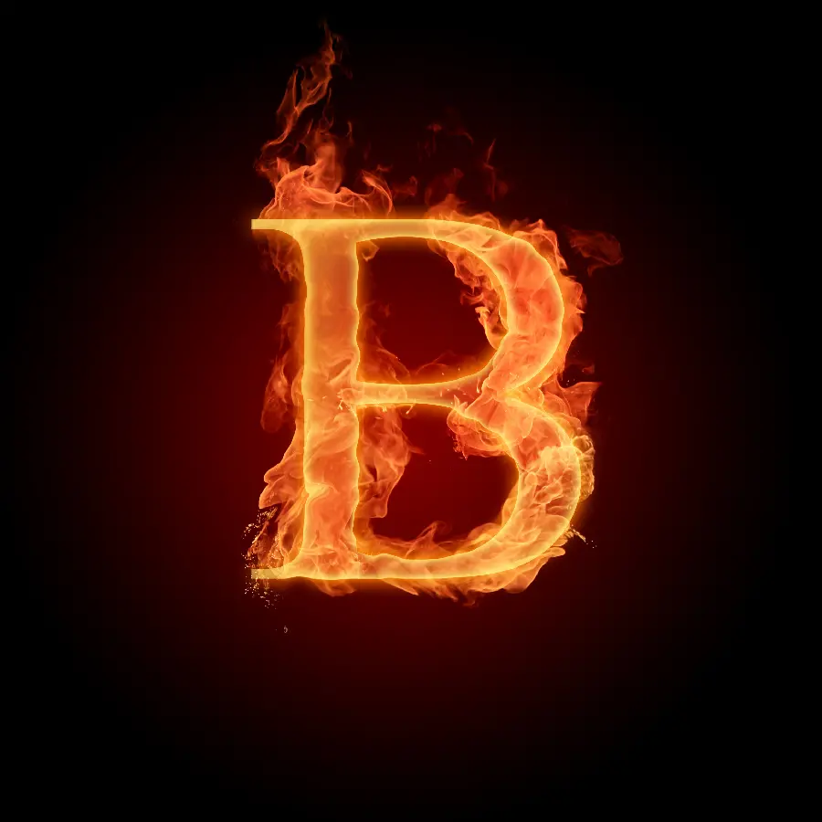 Free Download of the Beautiful English B Profile Picture with a Fiery Fire and Light Theme