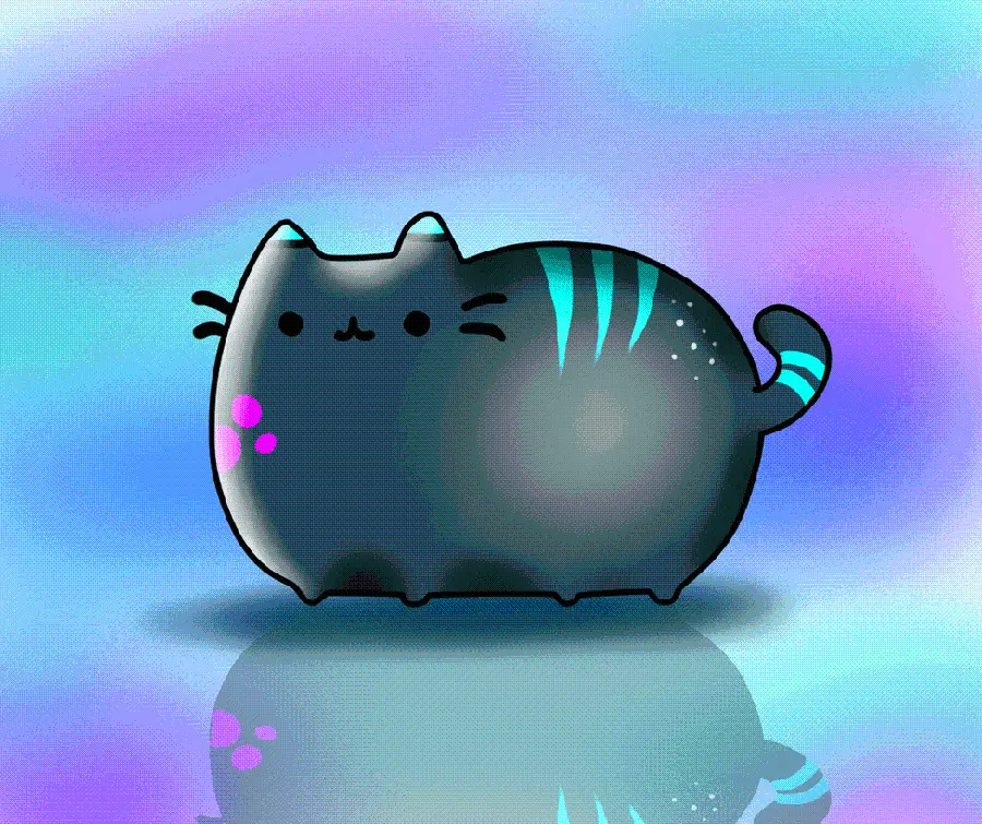 The cutest digital painting of a cat with a holographic background
