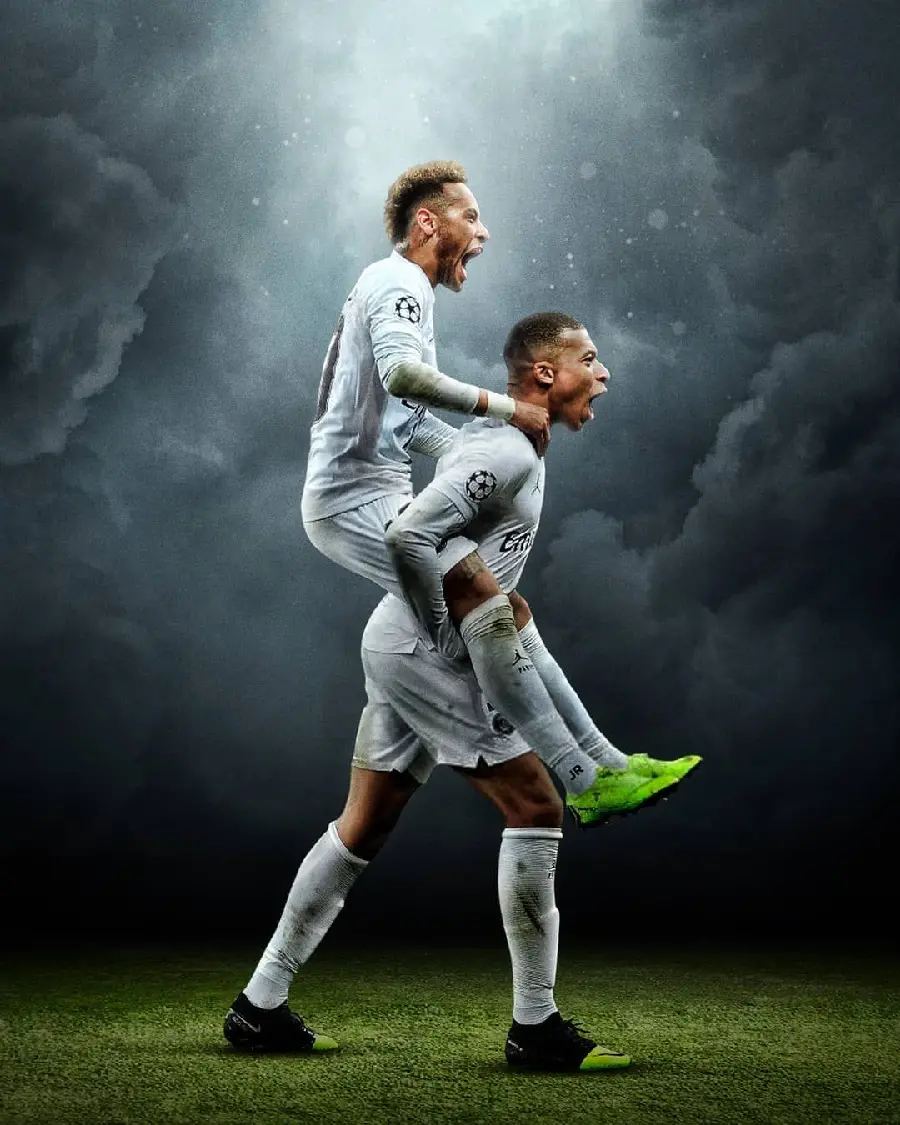 Awesome background image of Neymar and Mbappe while they are not in their skin with joy
