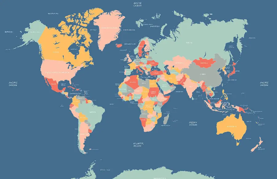 A very spectacular graphic map of the world with various colors and HD quality