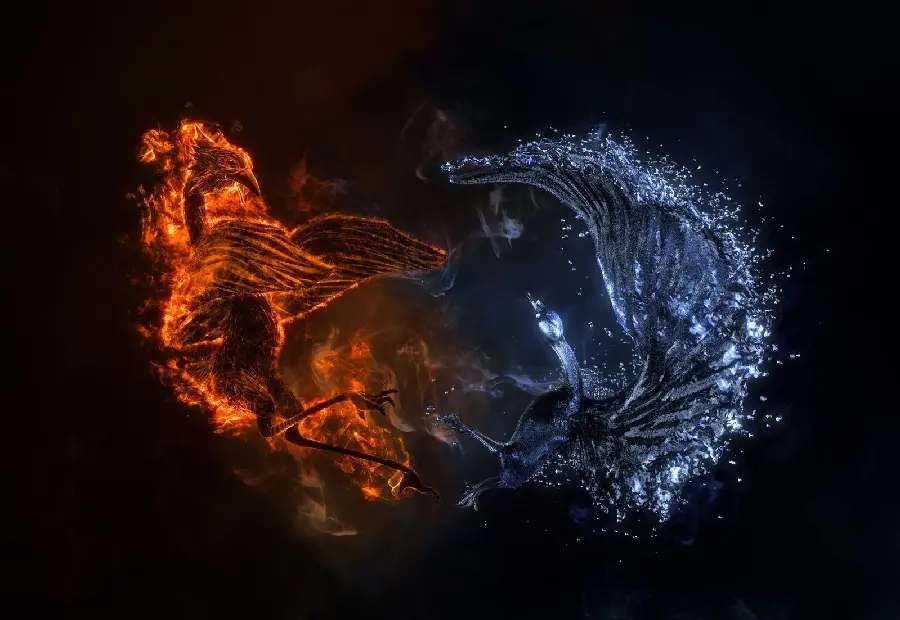 Image of a fiery symbol of good and evil with a blue and red color theme 2022