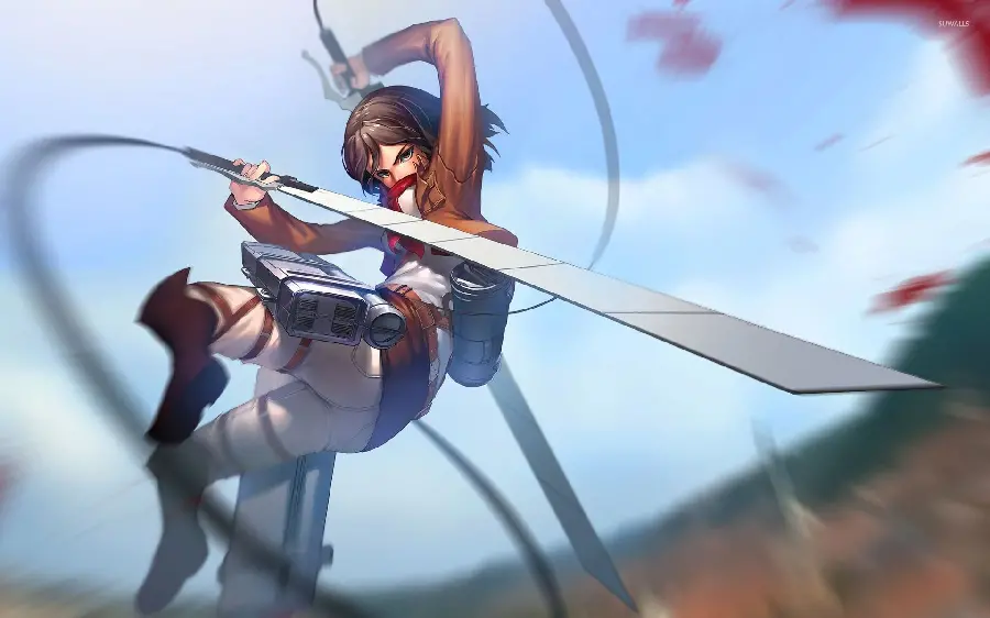 Amazing picture of Mikasa Ackerman drawing a sword in high quality