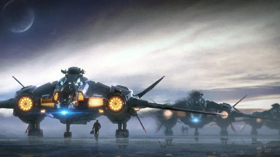 Amazing Graphic Image of a Military Airport in a Foggy Night