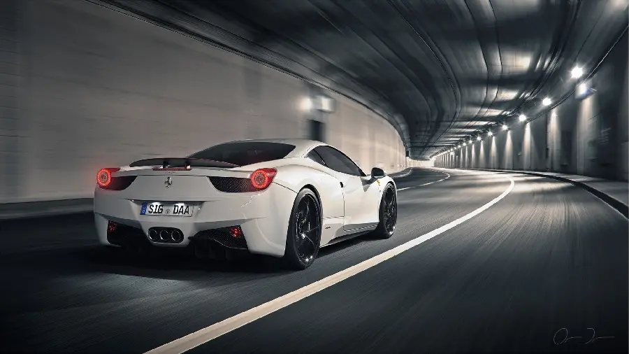 White Ferrari 458 wallpaper in tunnel in full HD quality