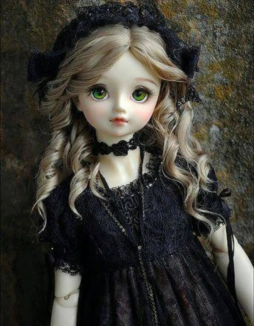 Image of a Melos doll in a black dress with HD quality