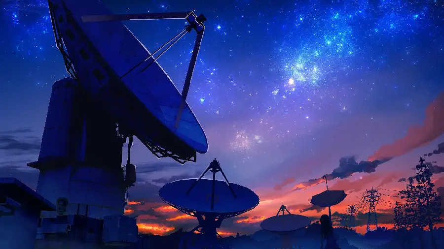Amazing background of satellite dish in starry night 