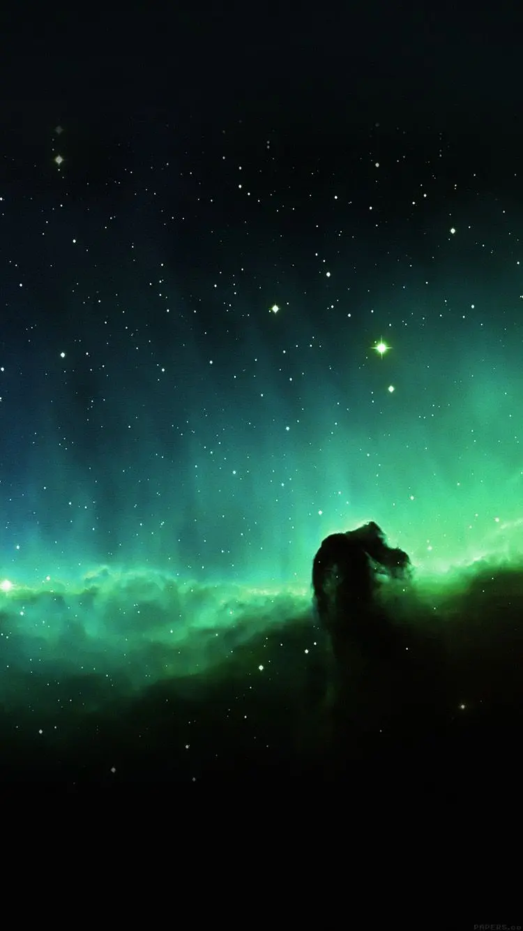 Amazing photo of a beautiful jade green nebula with bright stars in high quality for your phone