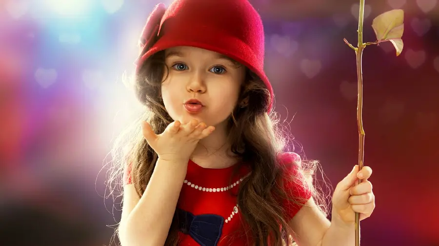The best profile picture with a kiss design of a beautiful girl in a red dress