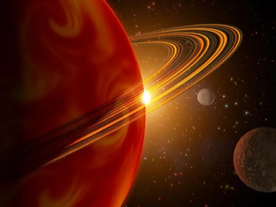 Dreamy Saturn wallpaper with red theme suitable for desktop