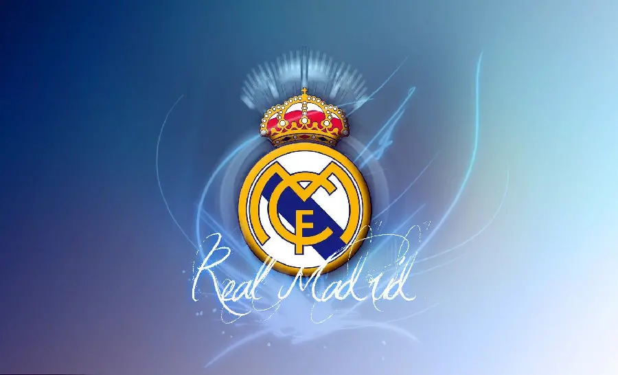 Download a cool background of the shadowed Real Madrid team logo on a beautiful background
