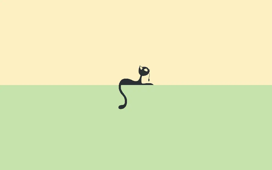 New wallpaper of a charming cat drawing on two yellow pages and Green