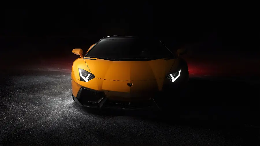The most special yellow Lamborghini car background with a dark and scary background 