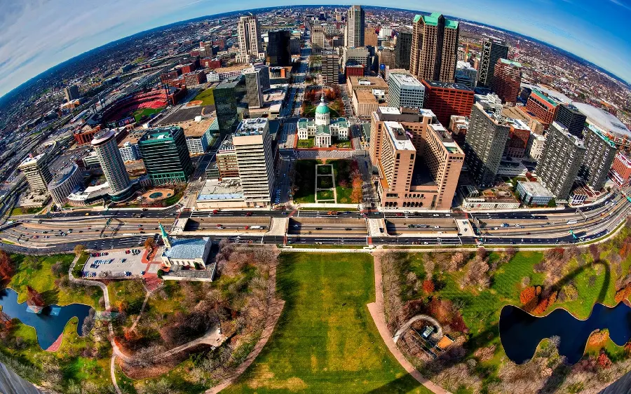 Telegram profile photo from a high-angle view of a beautiful, new, circular building and urban amenities