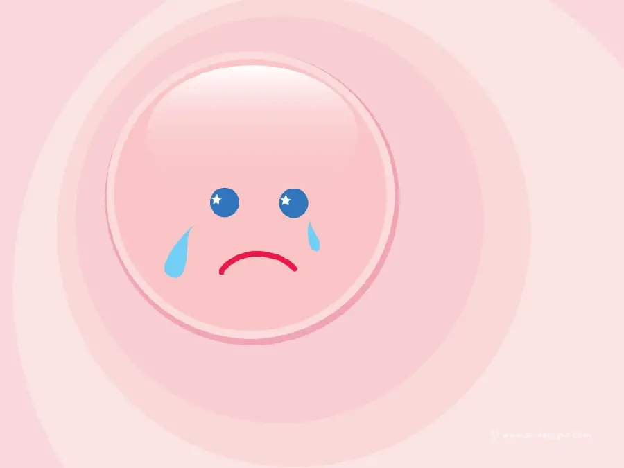 A background of a pink crying emoji with blue eyes
