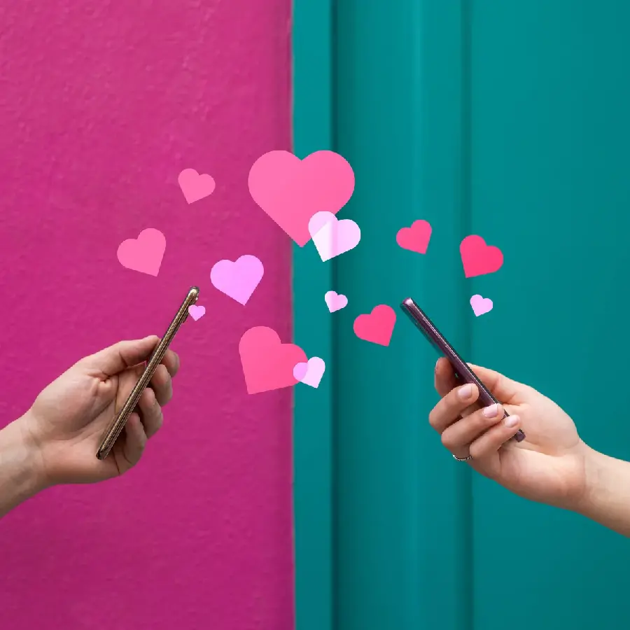 New romantic wallpaper with a two-tone theme of green, blue and pink 