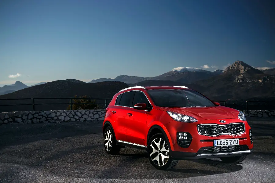 Red Kia Sportage in a special and lovely view