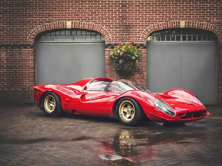 The most special download of a beautiful old and classic Ferrari car photo in a brick yard in HD quality