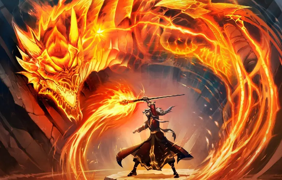 HD profile picture of a warrior man fighting a fiery dragon