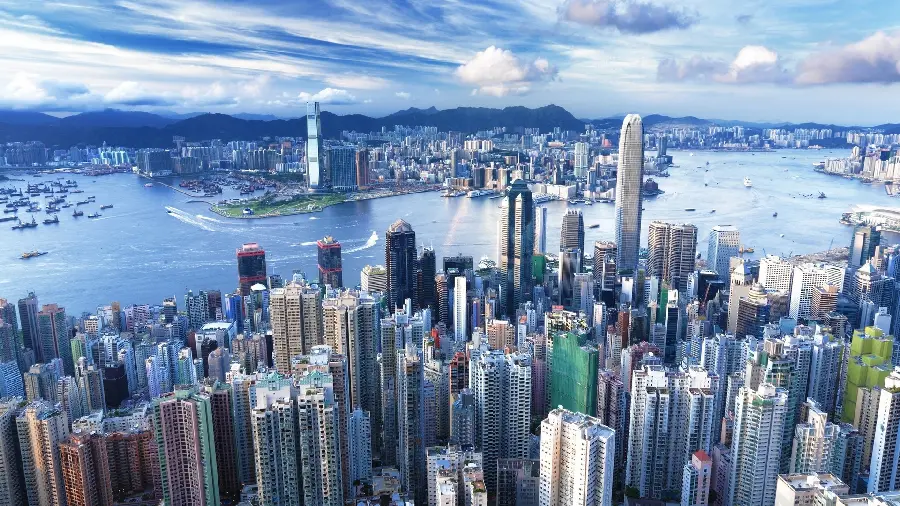 A view of a large and industrial city from above in Full HD quality 