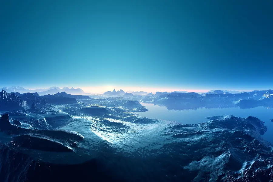 Download a special monochrome computer background image of the ocean and its prominent mountains