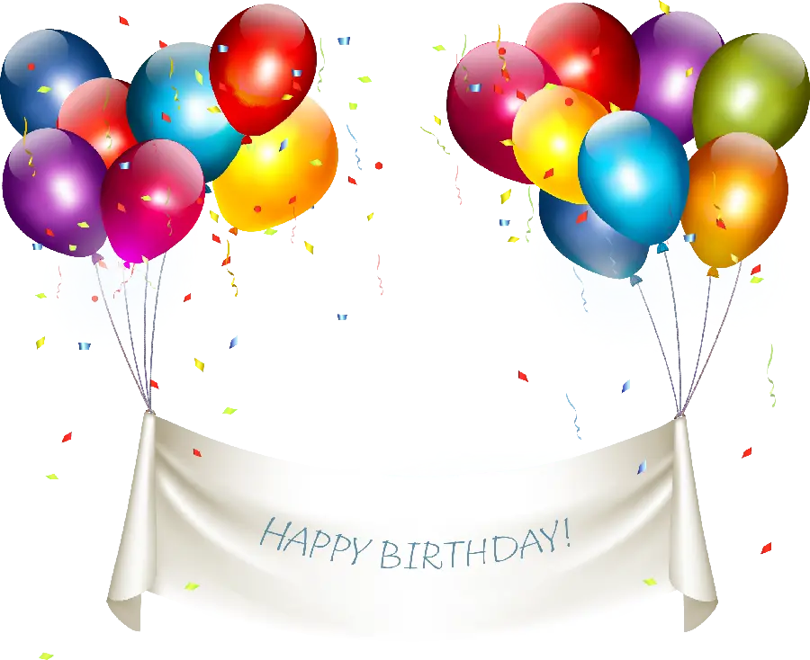 Full HD image of a birthday greeting with a colorful bunch of balloons on both sides