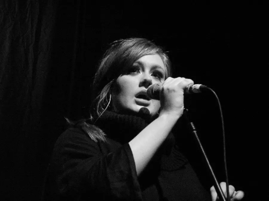 Download a trendy image of the famous British singer Adele while performing a beautiful song